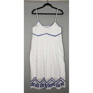 Chasing Unicorns Size M Deco Midi Sundress White Blue Embroidered Mediterranean